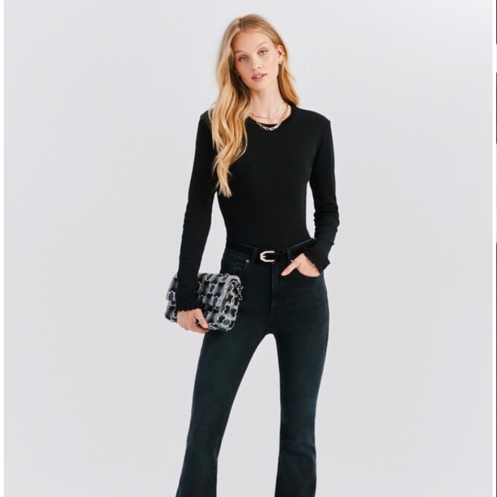 Something Navy Washed Black Denim High Waist Flare Leg Jeans Size 8